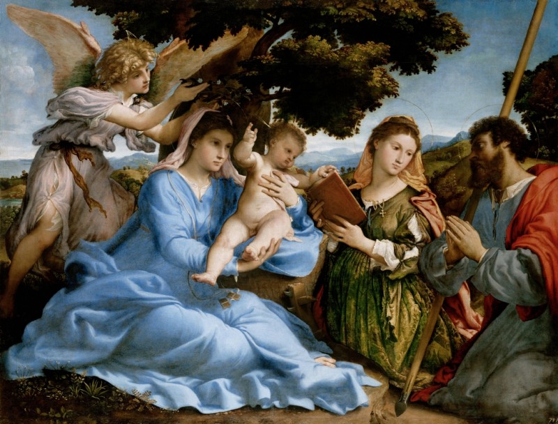 Madonna und Kind mit den Heiligen Katharina und Thomas (Sacra Conversazione), c.1527/33 | Lorenzo Lotto | Giclée Leinwand-Kunstdruck