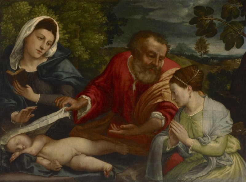 The Holy Family with a Donatrix as Saint Catherine of Alexandria, c.1540/45 | Lorenzo Lotto | Giclée Canvas Print