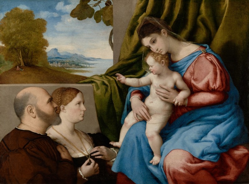 Madonna und Kind mit zwei Stiftern, c.1525/30 | Lorenzo Lotto | Giclée Leinwand-Kunstdruck