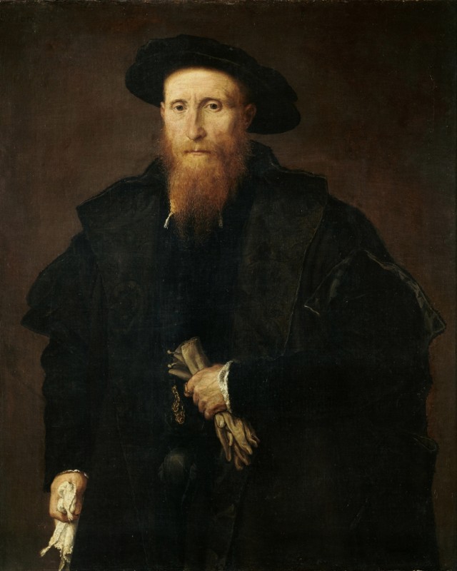 Porträt eines älteren Herrn mit Handschuhen (Liberale da Pinedel), c.1542/44 | Lorenzo Lotto | Giclée Leinwand-Kunstdruck