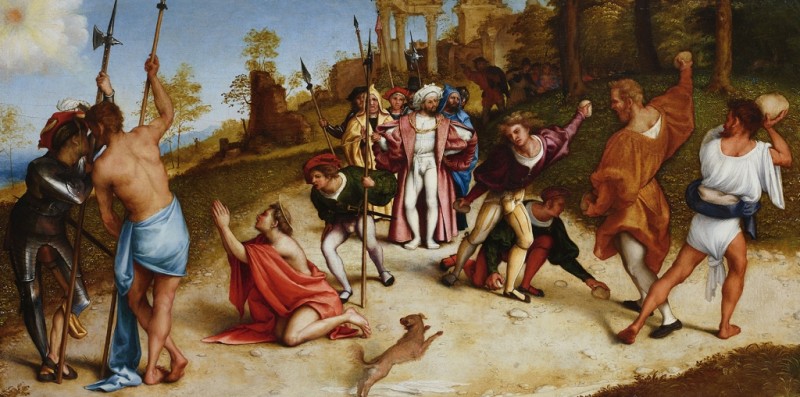 Steinigung des Heiligen Stephanus, c.1513/16 | Lorenzo Lotto | Giclée Leinwand-Kunstdruck
