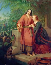 Angelnde Mädchen, 1838 von Louis Ammy Blanc | Leinwand-Kunstdruck