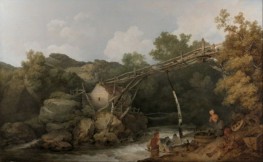 A View near Matlock, Derbyshire with Figures Working beneath a Wooden Conveyor, 1785 | Philip James de Loutherbourg