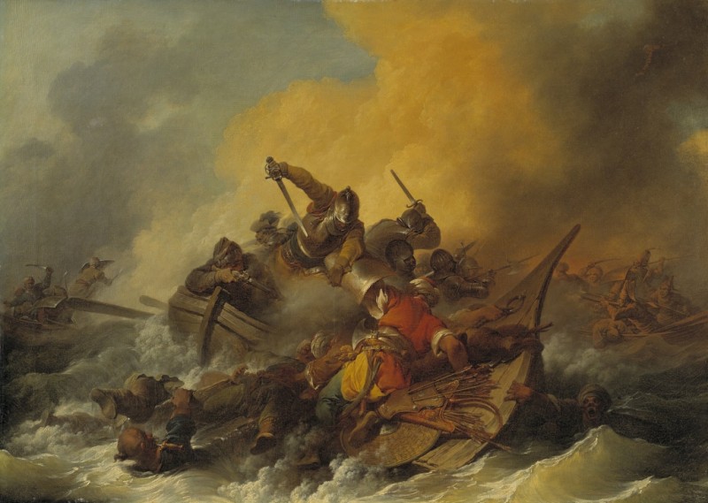 Battle at Sea between Soldiers and Oriental Pirates, 1767 | Philip James de Loutherbourg | Giclée Canvas Print