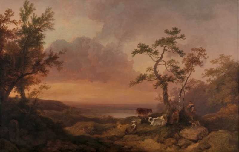 Landschaft mit Vieh und Bauer, 1781 | Philip James de Loutherbourg | Giclée Leinwand-Kunstdruck