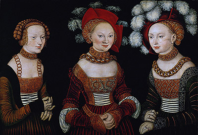 Die Prinzessinnen Sibylla, Emilia und Sidonia von Sachsen, c.1535 | Lucas Cranach | Giclée Leinwand Kunstdruck