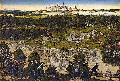 Hunt in Honour of Carlos V at the Castle of Torgau, n.d. | Lucas Cranach | Giclée Canvas Print