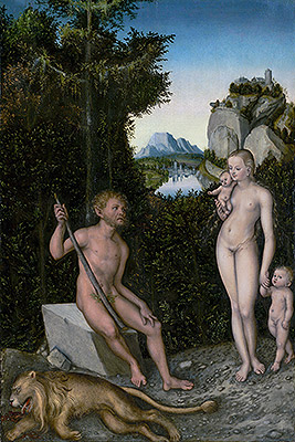 Ein Faun und seine Familie mit einem erlegten Löwen, c.1526 | Lucas Cranach