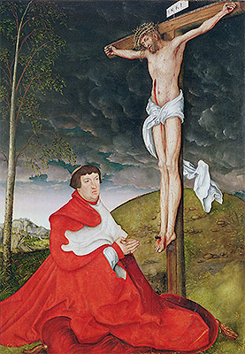 Cardinal Albrecht of Brandenburg Kneeling before Christ on the Cross, c.1520/29 | Lucas Cranach | Giclée Canvas Print