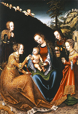 The Mystic Marriage of Saint Catherine of Alexandria with Saints Dorothy, Margaret and Barbara, c.1516/18 | Lucas Cranach