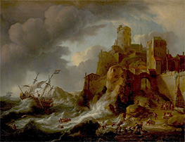 Shipwreck at Rocky Shore, Undated von Bakhuysen | Leinwand Kunstdruck