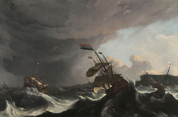 Kriegsschiffe in schweren Sturm, c.1690 | Bakhuysen | Giclée Leinwand Kunstdruck