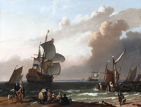 Küstenszene mit Man-of-War und anderen Schiffen, 1692 | Bakhuysen | Giclée Leinwand Kunstdruck