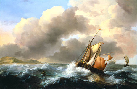 Fischereifahrzeuge vor der Küste in schweren See, 1684 | Bakhuysen | Giclée Leinwand Kunstdruck