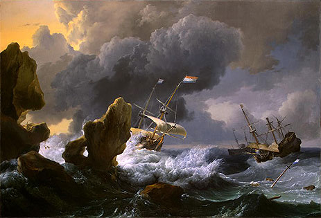 Schiffe in Not vor einer felsigen Küste, 1667 | Bakhuysen