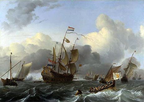 Die 'Eendracht' und eine Flotte holländischer Kriegsschiffe, c.1670/75 | Bakhuysen
