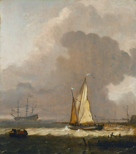 A Kaag Leaving the Shore in Stormy Weather, n.d. | Bakhuysen | Giclée Leinwand Kunstdruck