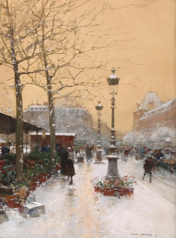 Flower Market in the Snow, n.d. | Luigi Loir | Giclée Paper Art Print