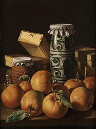 Stillleben mit Orangen, Gläsern und Schachteln mit Süßigkeiten, c.1760/65 von Luis Egidio Meléndez | Leinwand Kunstdruck