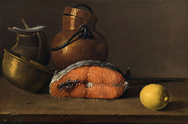 Luis Egidio Meléndez | Still Life with Salmon, Lemon and Three Vessels, 1772 | Giclée Canvas Print