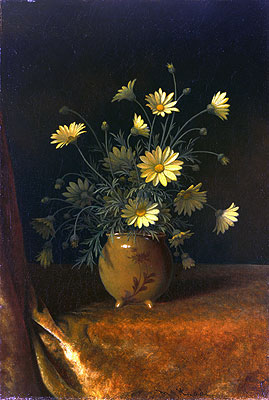 Yellow Daisies in a Brown Bowl, c.1890 | Martin Johnson Heade | Giclée Leinwand Kunstdruck