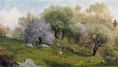 Mädchen auf einem Hügel, Apfelblüten, 1874 | Martin Johnson Heade | Giclée Leinwand Kunstdruck
