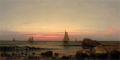 Martin Johnson Heade | Segeln vor der Küste, 1869 | Giclée Leinwand Kunstdruck