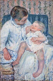 Mother About to Wash Her Sleepy Child, 1880 by Cassatt | Canvas Print