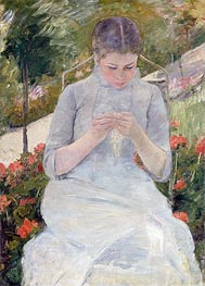 Cassatt | Young Girl Sewing in a Garden | Giclée Canvas Print