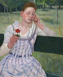 Woman with a Red Zinnia | Cassatt | Painting Reproduction