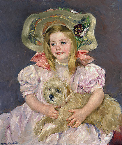 Smiling Sarah with Dog, c.1901 | Cassatt | Giclée Leinwand Kunstdruck