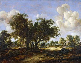 Wooded Landscape with Cottages, 1665 by Meindert Hobbema | Canvas Print