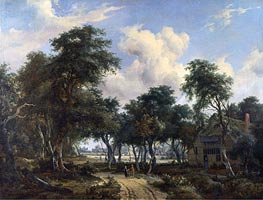 A Woody Landscape with a Cottage, c.1665 by Meindert Hobbema | Canvas Print