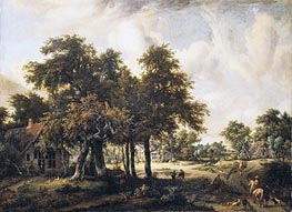 Wooded Landscape with Cottages | Meindert Hobbema | Gemälde Reproduktion