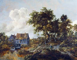 Meindert Hobbema | A Watermill Beside a Woody Lane | Giclée Canvas Print