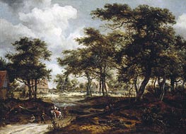 Wooded Landscape with Travellers and Beggars on a Road, 1668 von Meindert Hobbema | Leinwand Kunstdruck
