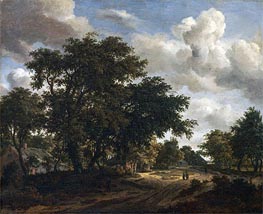 Landscape with a Wooded Road, 1662 von Meindert Hobbema | Leinwand Kunstdruck