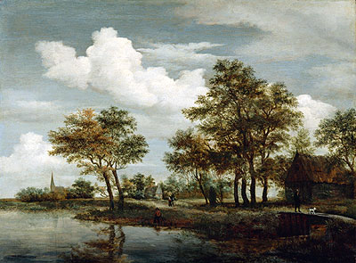 A River Scene, 1658 | Meindert Hobbema | Giclée Leinwand Kunstdruck
