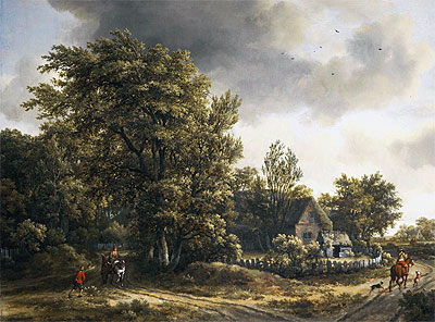 Wooded Landscape with a Village, c.1665 | Meindert Hobbema | Giclée Leinwand Kunstdruck