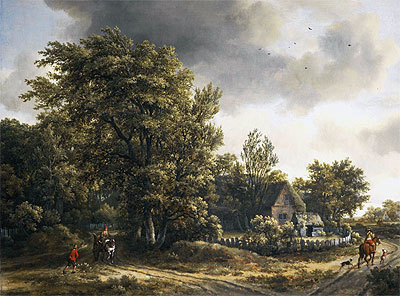 Wooded Landscape with a Village, c.1665 | Meindert Hobbema