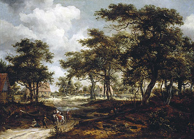 Meindert Hobbema | Wooded Landscape with Travellers and Beggars on a Road, 1668 | Giclée Canvas Print