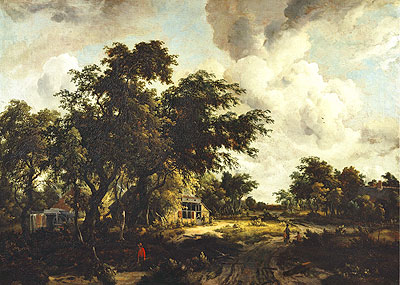 Village with Water Mill among Trees, c.1665 | Meindert Hobbema | Giclée Canvas Print