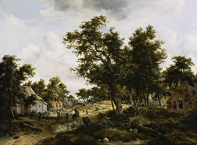 A Wooded Landscape with Travelers on a Path Through a Hamlet, c.1665 | Meindert Hobbema | Giclée Canvas Print