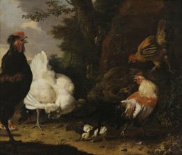 Chickens in a Wooded Landscape, c.1680/90 by Melchior d'Hondecoeter | Giclée Canvas Print
