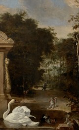 Bird Park with Swan and Dog, c.1671/80 by Melchior d'Hondecoeter | Giclée Canvas Print