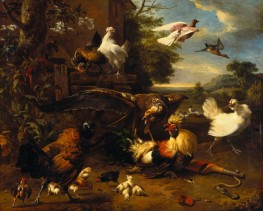Der Sumpfweihe im Hühnerhof, c.1636/95 von Melchior d'Hondecoeter | Giclée Leinwand-Kunstdruck