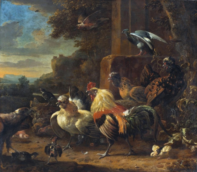 Landschaft mit Geflügel und Raubvögeln, n.d. | Melchior d'Hondecoeter | Giclée Leinwand-Kunstdruck