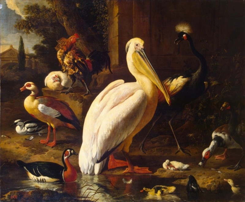 Vögel im Park, 1686 | Melchior d'Hondecoeter | Giclée Leinwand-Kunstdruck
