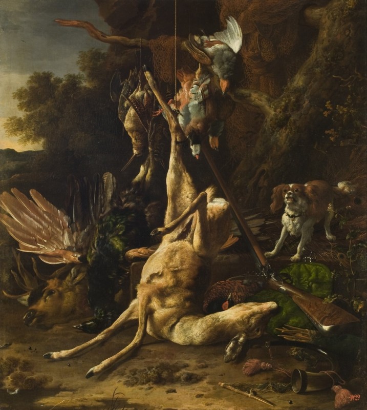 Jagdtrophäen, 1682 | Melchior d'Hondecoeter | Giclée Leinwand-Kunstdruck