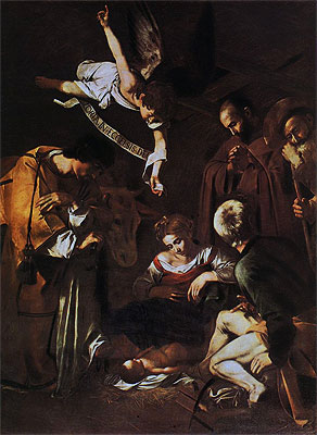 Nativity with Saints Lawrence and Francis, 1609 | Caravaggio